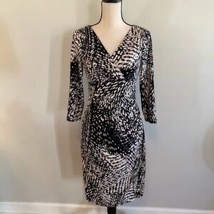 Lauren Ralph Lauren Size 10 Holiday Party Dress Abstract Print Faux Wrap Stretch